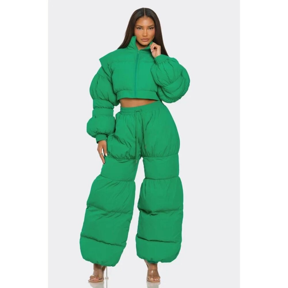 Athina Green Tiered Balloon Pants Drawstring Waist Sz M Avant Garde Streetwear
